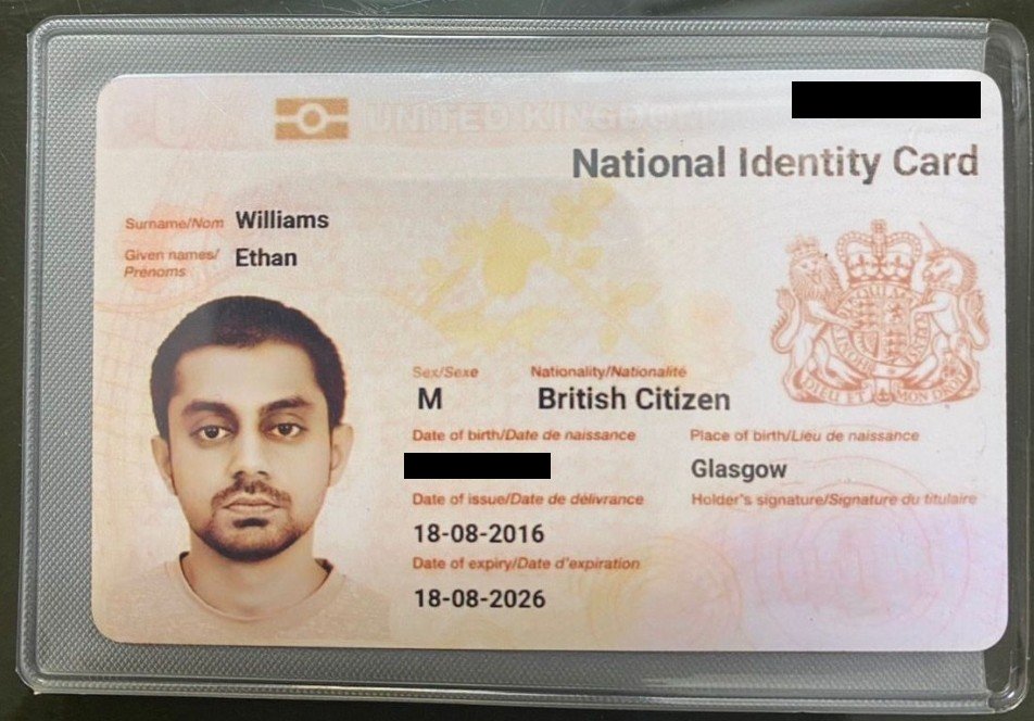 Fake UK ID used by Zaeem Ul Haq Zia Siddiqui to fool the victim in Thailand. He flew with this fake ID across international borders.