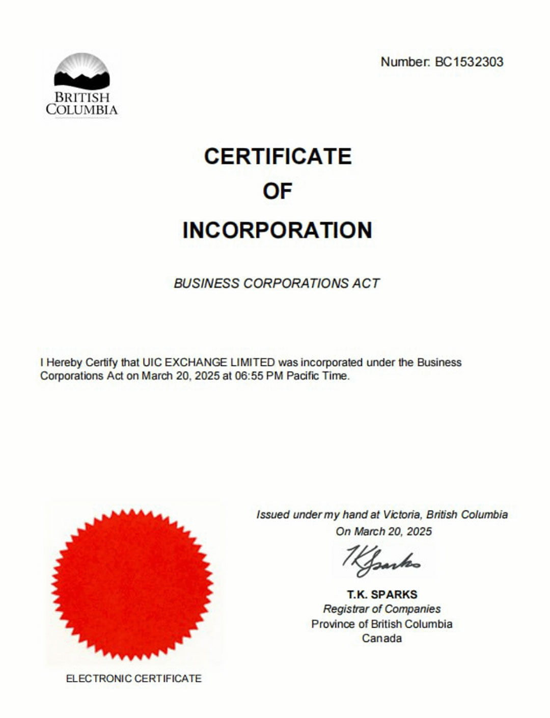 BC Certificate