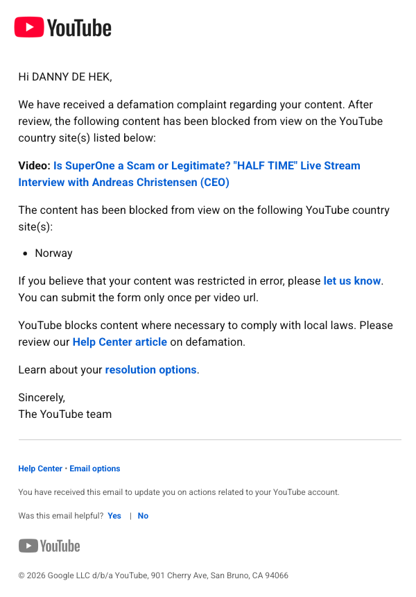 Is SuperOne a Scam or Legitimate? "HALF TIME" Live Stream Interview with Andreas Christensen (CEO)